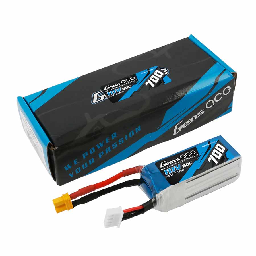 GensAce - Mini G-Tech LiPo 3S 11.1V 700mah 60C (MICRO XT30) 58x22.5x23mm 55g - GEA7003S60X3