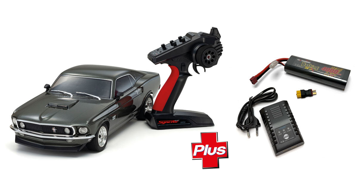 KYOSHO - RC 1/10 Car RTR FULL SET Fazer FZ02 (L) Ford Mustang Boss 429 Black 1969 (4000mah Lipo & Charger Included)- K.34437T1-FS (4000mah Lipo & Charger Included)