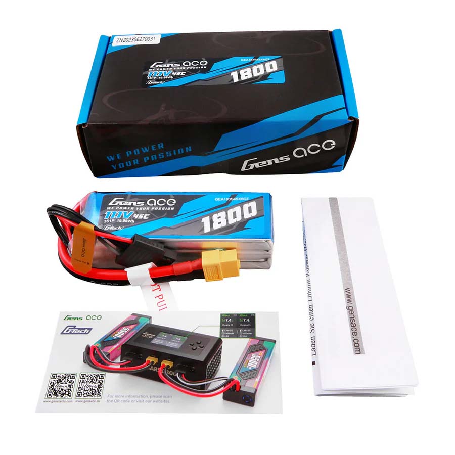 Gensace - Micro Soaring LiPo 3S 11.1V 1800mah 45C (XT60) 92x31x25mm 153g - GE1-1800-3X6GT (Fits 1/12 UDI GLEAM & SIERRA & Arrma Grom)