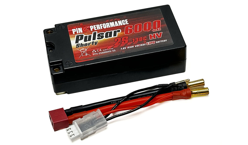 Pink Performance - Pulsar Shorty LiPo 2S 7.6V HV 6000Mah 130C (5mm Bullets) 96.5x47.7x26mm 225g - PP4-2S6000HV-5S (Deans Balance Lead Included)