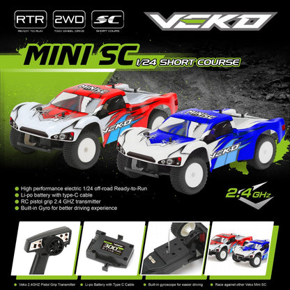 Veko - Mini SC Blue 1:24 Short Course RTR with Gyro, Battery & Charger - VK0002-BL