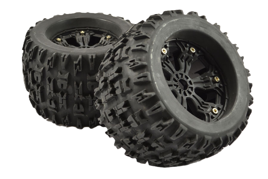 FASTRAX - 1/8 MT JIGSAW MOUNTED 6-SPOKE BLACK 1/2"OFFSET(2pcs) - Monster Truck Tyres & Wheels Pre Glued - FAST1165B (Does not fit PD Racing TK10 or TR10!