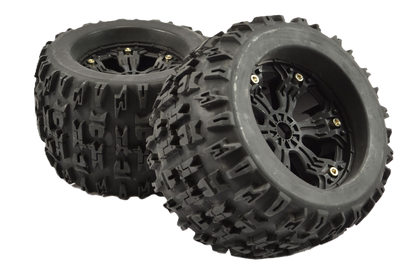 FASTRAX - 1/8 MT JIGSAW MOUNTED 6-SPOKE BLACK 1/2"OFFSET(2pcs) - Monster Truck Tyres & Wheels Pre Glued - FAST1165B (Does not fit PD Racing TK10 or TR10!