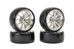 FASTRAX - 1/10 STREET / DRIFT SCALE CHROME WHEELs & V2 TYRES 4PCS- FAST0092C