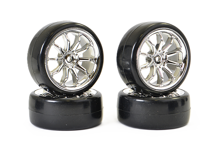 FASTRAX - 1/10 STREET/DRIFT 10SP SCALE CHROME WHEEL & V2 TYRE - FAST0092C