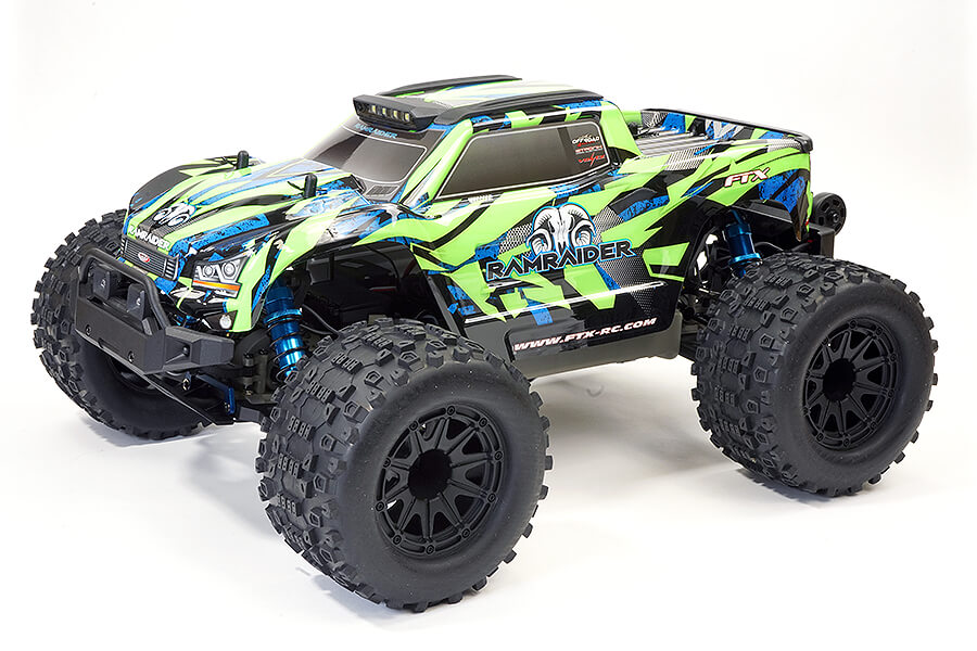 FTX - RAMRAIDER RC 1/10 BRUSHLESS + 3S LIPO Ready To Run MONSTER TRUCK RTR - GREEN/BLUE - FTX5497GB (working lights)
