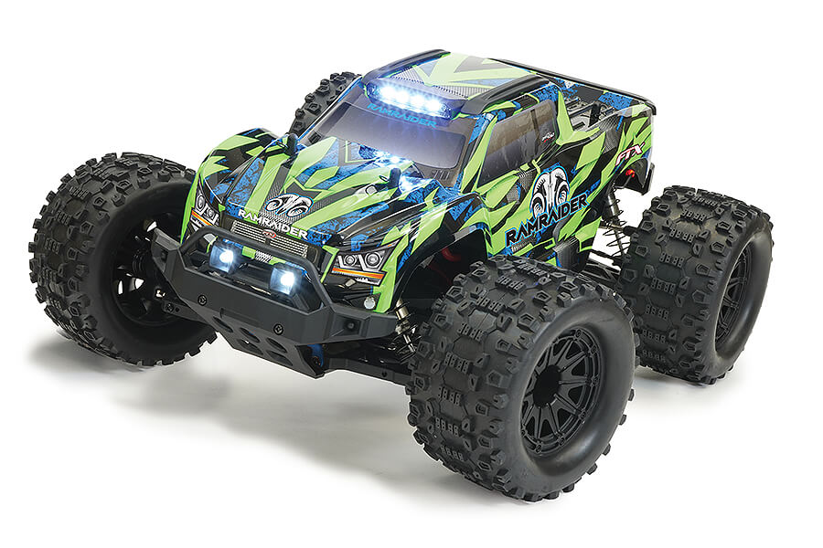 FTX - RAMRAIDER RC 1/10 BRUSHLESS + 3S LIPO Ready To Run MONSTER TRUCK RTR - GREEN/BLUE - FTX5497GB (working lights)