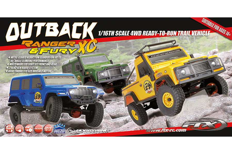 FTX - OUTBACK FURY XC RC RTR 1:16 TRAIL CRAWLER - YELLOW - FTX5592Y (working lights)