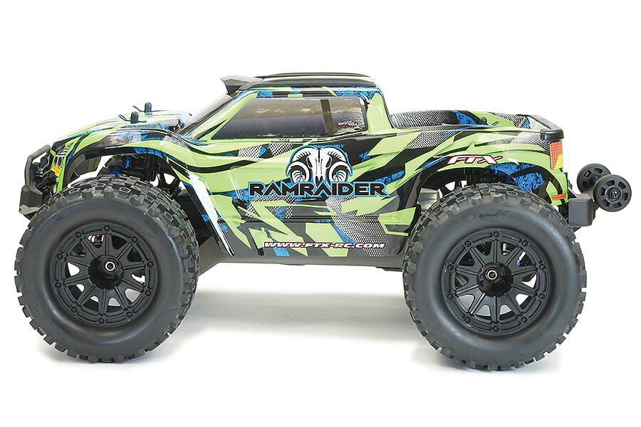 FTX - RAMRAIDER RC 1/10 BRUSHLESS + 3S LIPO Ready To Run MONSTER TRUCK RTR - GREEN/BLUE - FTX5497GB (working lights)