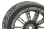 FASTRAX (4PC) 1/10 RC CAR STREET/TREAD 20SPOKE GUN METAL WHEEL & TIRE/TYRE SET (12MM HEX) FAST0077GM