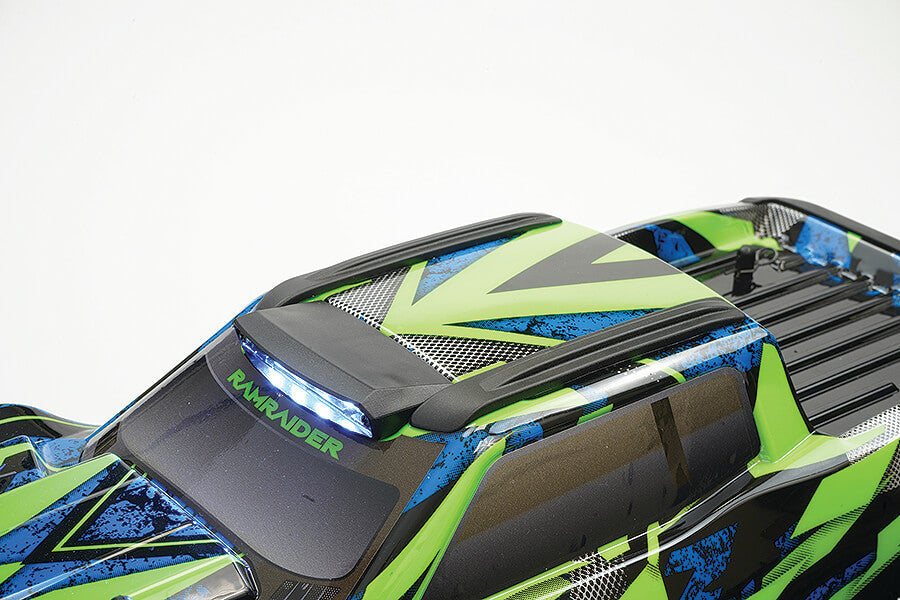 FTX - RAMRAIDER RC 1/10 BRUSHLESS + 3S LIPO Ready To Run MONSTER TRUCK RTR - GREEN/BLUE - FTX5497GB (working lights)