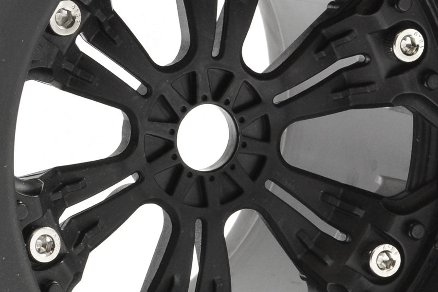 FASTRAX - 1/8 MT JIGSAW MOUNTED 6-SPOKE BLACK 1/2"OFFSET(2pcs) - Monster Truck Tyres & Wheels Pre Glued - FAST1165B (Does not fit PD Racing TK10 or TR10!