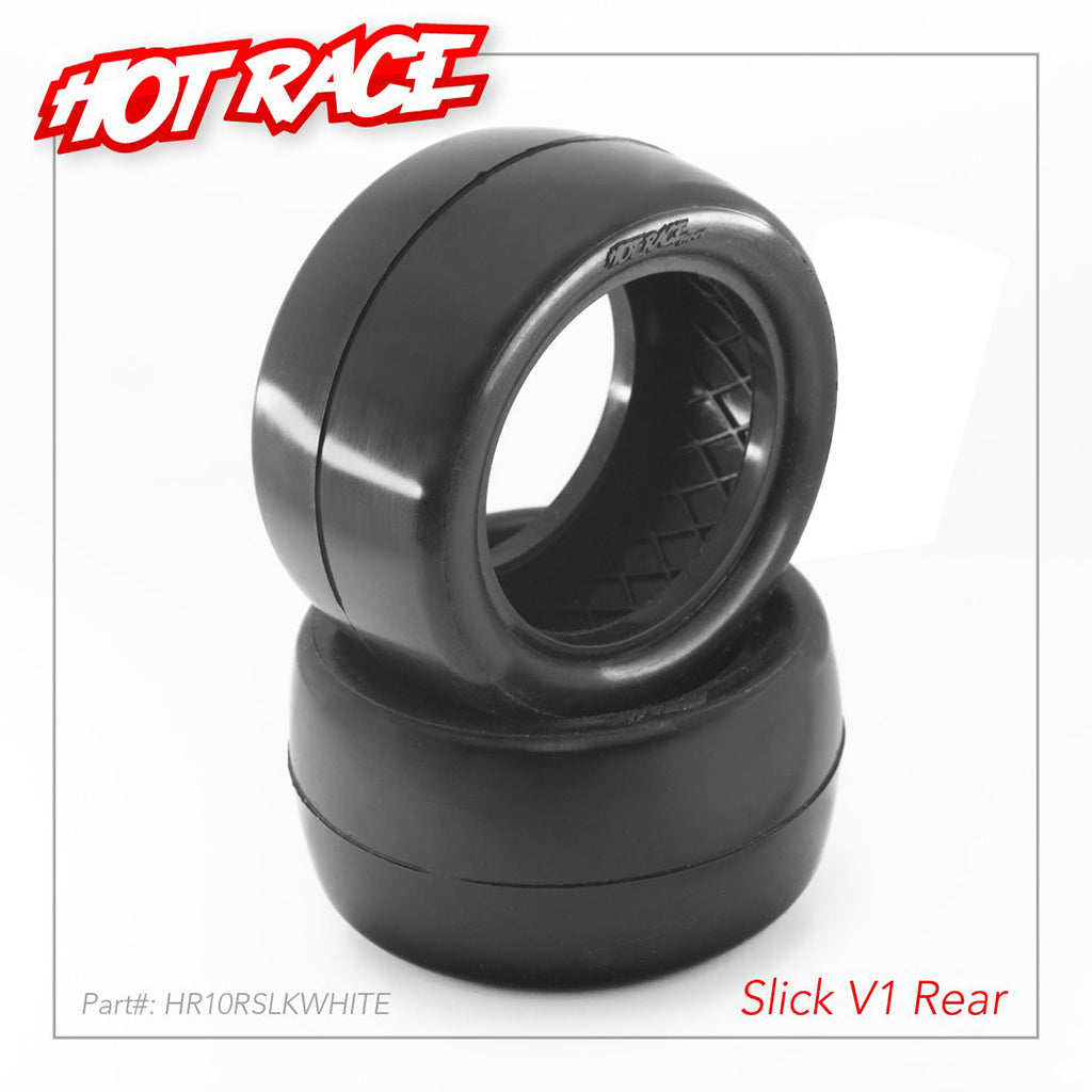 HOT RACE - HOT RACE 1/10 TYRES REAR SLICK V1 2WD/4WD WHITE pr - HR003-2101