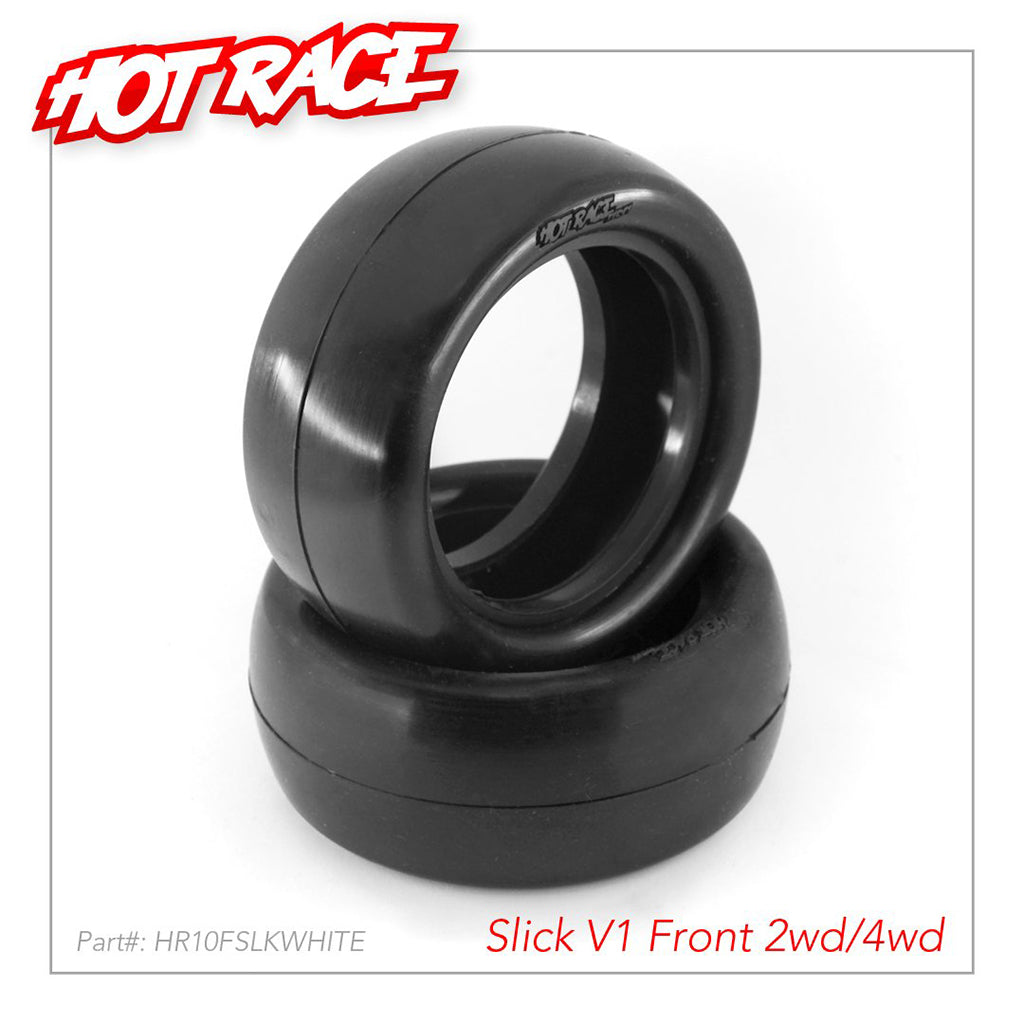 HOT RACE - HOT RACE 1/10 TYRES FR SLICK V1 2WD/4WD WHITE - pr - HR003-2201