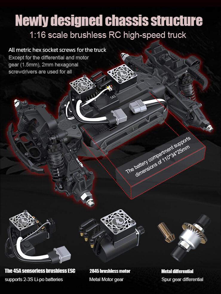 UDI RC - SNOWCLAW MONSTER TRUCK 1/16 BRUSHLESS RTR PRO - RED - UDI-UD1610PR (7.4V Li-ion 1600mAh & Charger Included)