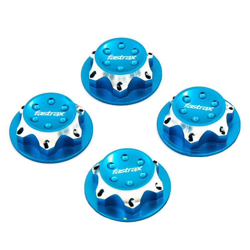 FASTRAX R/C PRODUCTS - FASTRAX ANTIDUST 17MM SERRATED
ALUMINUM WHEEL NUTS (4) - BLU - FAST924B
