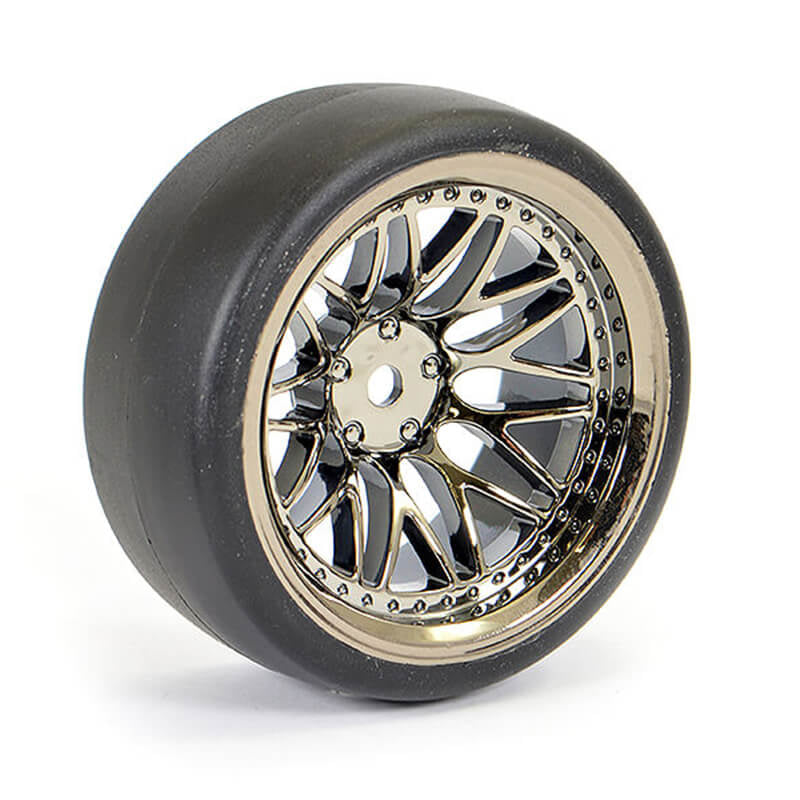 FASTRAX R/C PRODUCTS - FASTRAX 1/10 (4) DRIFT D1 TYRE
w/9MM 20-SPOKE WHEEL-BK CHROME - FAST1355BC-D19