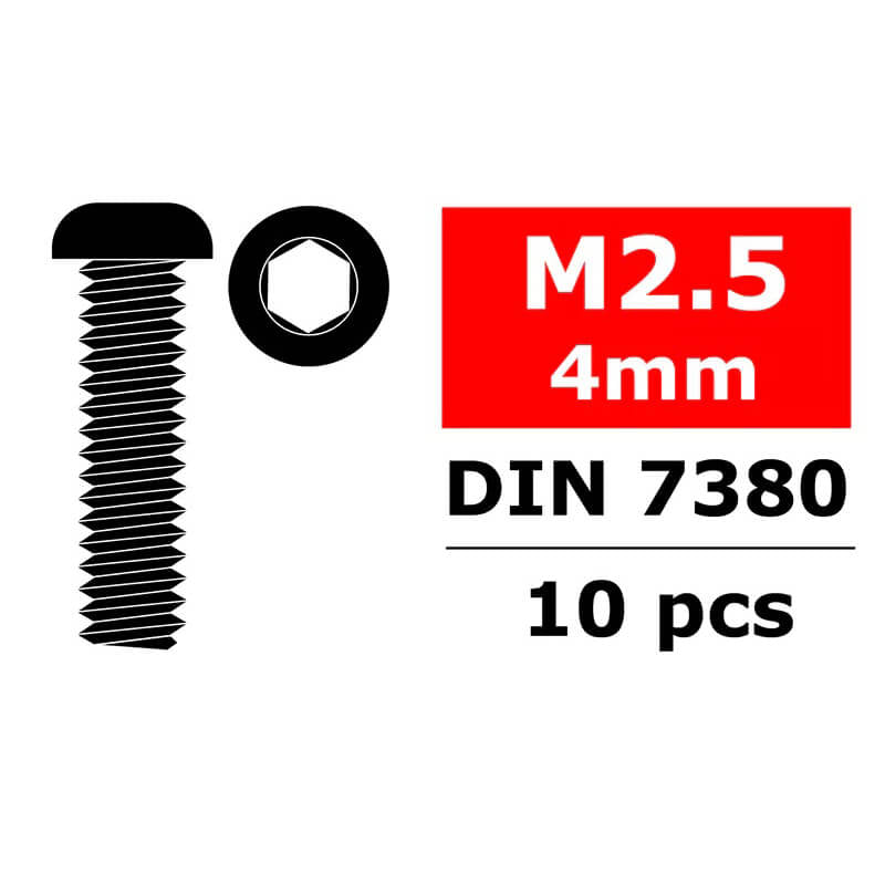 CORALLY - STEEL SCREWS M2.5 X
4MM HEX BUTTON HEAD 10 PCS - C-3003-25-04