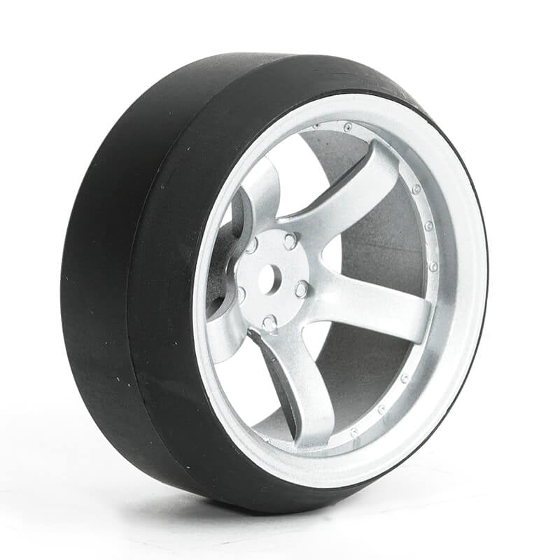 FASTRAX R/C PRODUCTS - FASTRAX 1/10 (4) DRIFT D3 TYRE
w/9MM 5-SPOKE WHEEL-SATIN SILv - FAST1354SS-D39