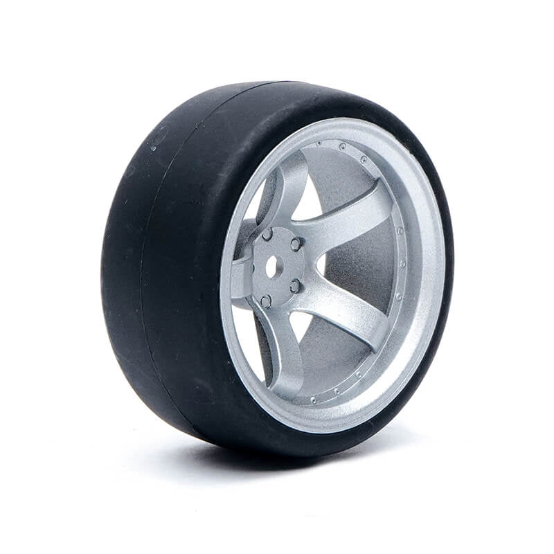 FASTRAX R/C PRODUCTS - FASTRAX 1/10 (4) DRIFT D1 TYRE
w/9MM 5-SPOKE WHEEL- SATIN SIL - FAST1354SS-D19