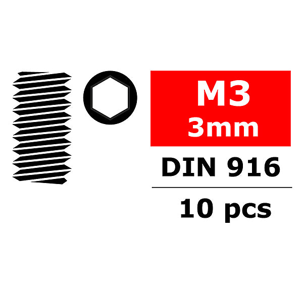 CORALLY - TEAM STEEL SET SCREWS
M3 X 3MM HEX 10 PCS - C-3004-30-03