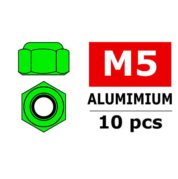 CORALLY - TEAM ALUMINIUM NYLSTOP
NUT M5 GREEN 10 PCS - C-3106-50-1