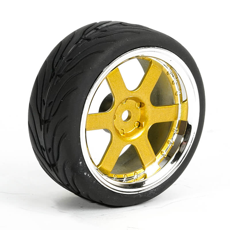 FASTRAX R/C PRODUCTS - FASTRAX 1/10 STREET/TREAD TYRE
6-SPOKE GOLD/CHROME WHEEL - FAST0087GC