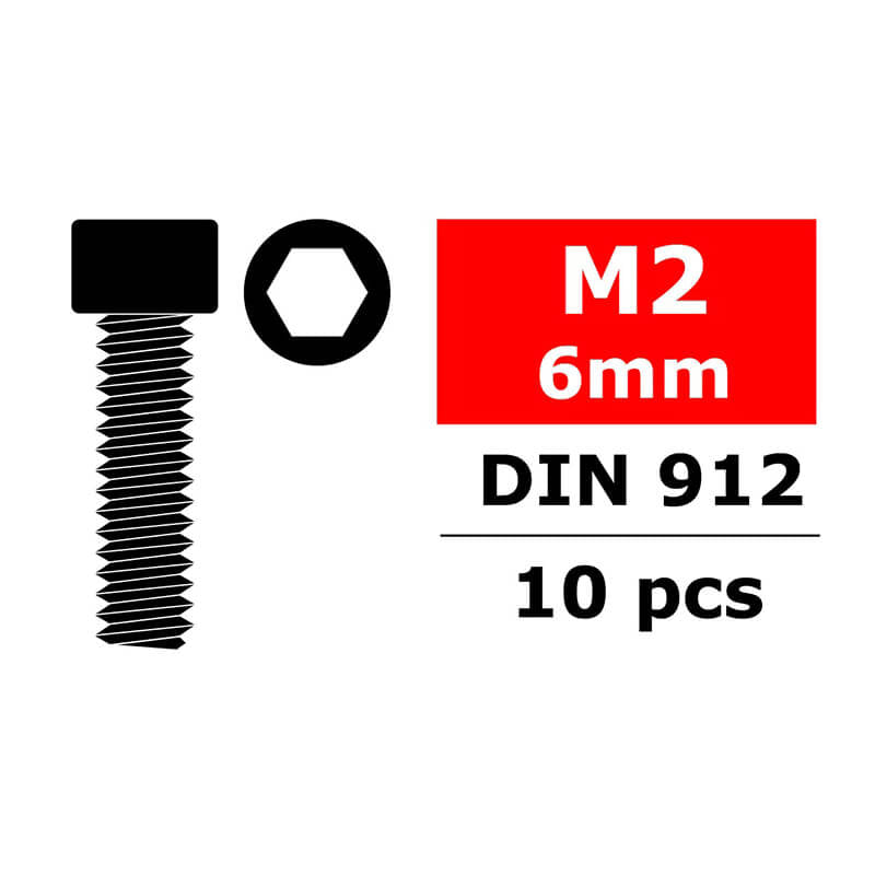 CORALLY - TEAM STEEL SCREWS M2 X
6MM HEX SOCKET HEAD 10 PCS - C-3001-20-06