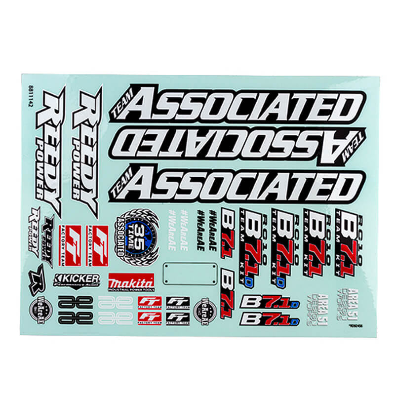 ASSOCIATED ELECTRICS - TEAM ASSOCIATED RC10B7.1 DECAL
SHEET - AS92584