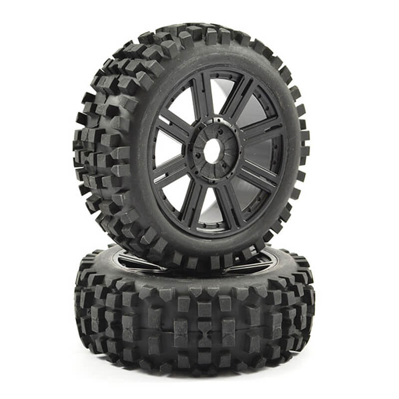 FASTRAX R/C PRODUCTS - FASTRAX 1:8 ROCK BLOCK MOUNTED
ON 8-SPOKE BLACK (PR) - FAST1001B