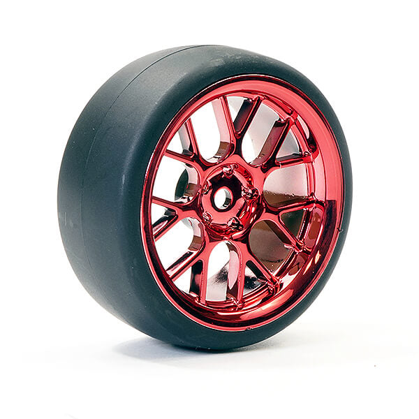 FASTRAX R/C PRODUCTS - FASTRAX 1/10 (4) DRIFT D1 TYRE
w/3MM 14-SPOKE WHEEL - MET RED - FAST1353MR-D1