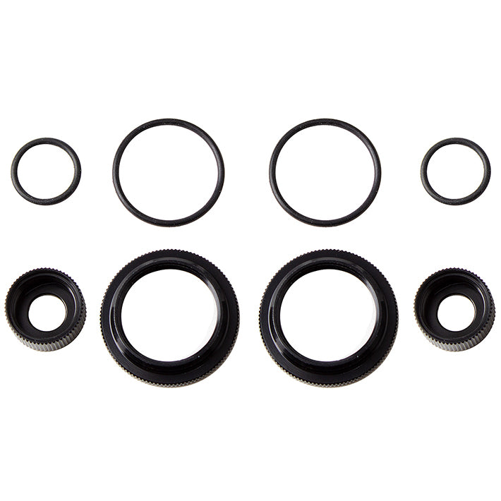 ASSOCIATED ELECTRICS - ASSOCIATED 12MM SHOCK COLLAR
& SEAL RETAINER SET - BLACK - AS91909