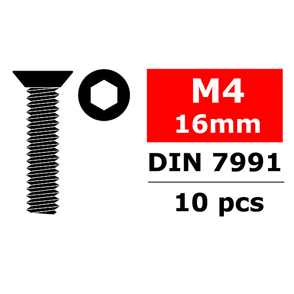 CORALLY - TEAM STEEL SCREWS M4 X
16MM HEX FLAT HEAD 10 PCS - C-3002-40-16