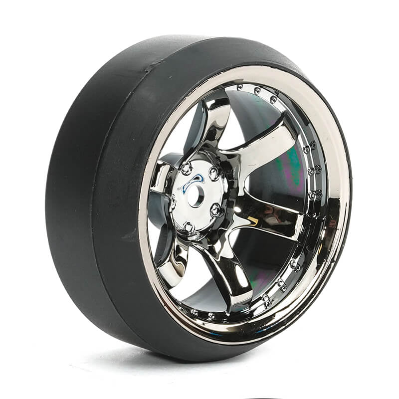 FASTRAX R/C PRODUCTS - FASTRAX 1/10 (4) DRIFT D3 TYRE
w/9MM 6-SPOKE WHEEL- BK CHROME - FAST1350BC-D39
