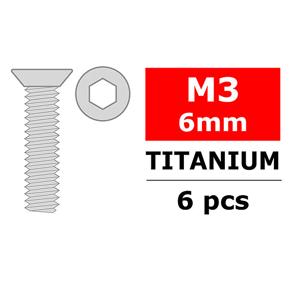 CORALLY - TEAM TITANIUM SCREWS
M3 X 6MM HEX FLAT HEAD 6 PCS - C-3022-30-06