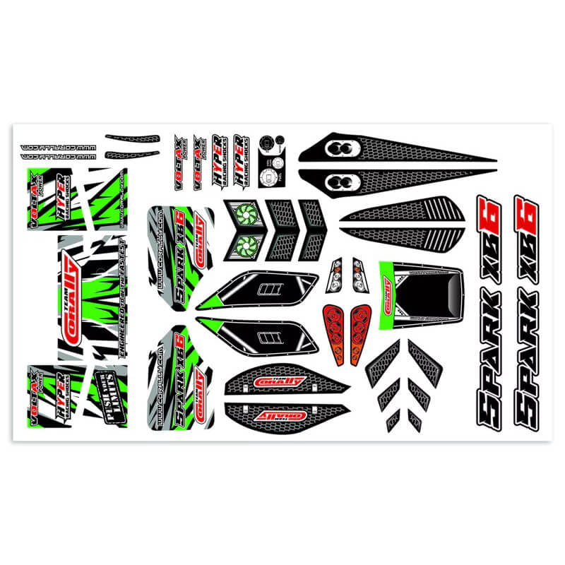 CORALLY - TEAM BODY DECAL SHEET
SPARK XB6 GREEN- 1PC - C-00180-1169-G