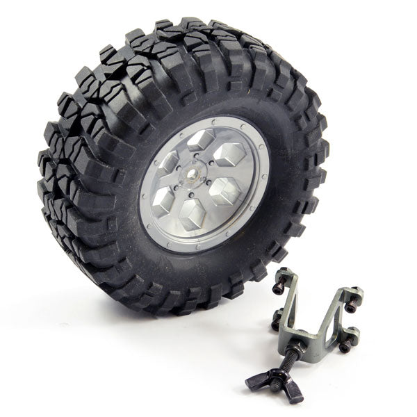 FTX - OUTBACK SPARE TYRE MOUNT &
TYRE/6 HEX WHEEL GREY - FTX8249
