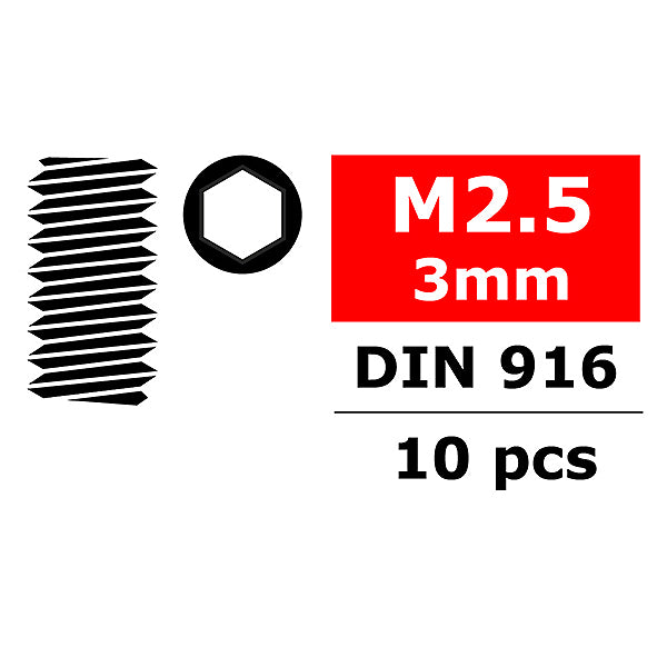 CORALLY - TEAM STEEL SET SCREWS
M2.5 X 3MM HEX 10 PCS - C-3004-25-03