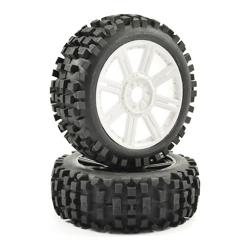 FASTRAX R/C PRODUCTS - FASTRAX 1:8 ROCK BLOCK MOUNTED
ON 8-SPOKE WHITE (PR) - FAST1001W