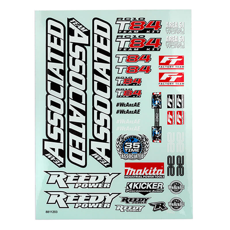 ASSOCIATED ELECTRICS - TEAM ASSOCIATED RC10T84 DECAL
SHEET - AS92621