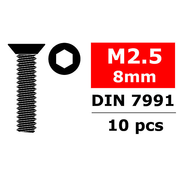CORALLY - TEAM STEEL SCREWS M2.
5 X 8MM HEX FLAT HEAD 10 PCS - C-3002-25-08