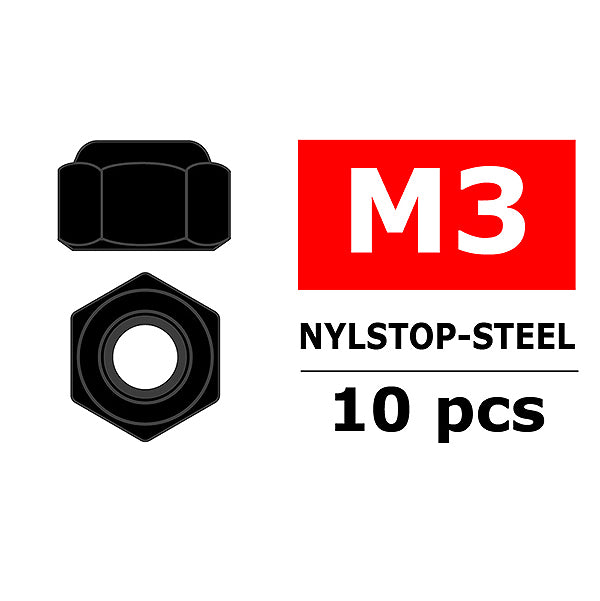 CORALLY - TEAM STEEL NYLSTOP NUT
M3 BLACK COATED 10 PCS - C-3101-30-6