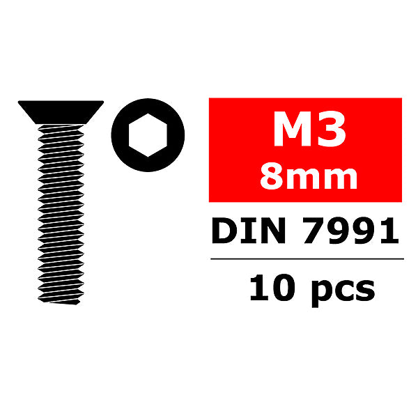 CORALLY - STEEL SCREWS M3 X 8MM
HEX FLAT HEAD 10 PCS - C-3002-30-08