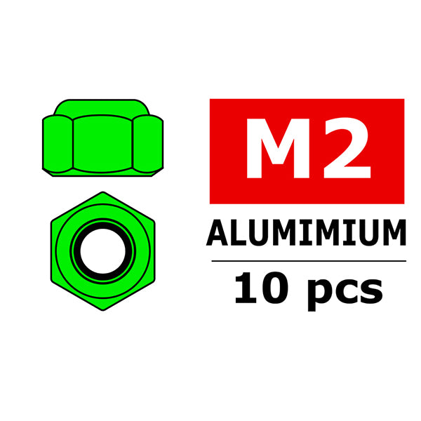 CORALLY - TEAM ALUMINIUM NYLSTOP
NUT M2 GREEN 10 PCS - C-3106-20-1