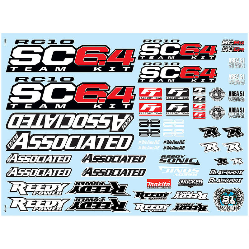 ASSOCIATED ELECTRICS - TEAM ASSOCIATED RC10SC6.4
DECAL SHEET - AS71180