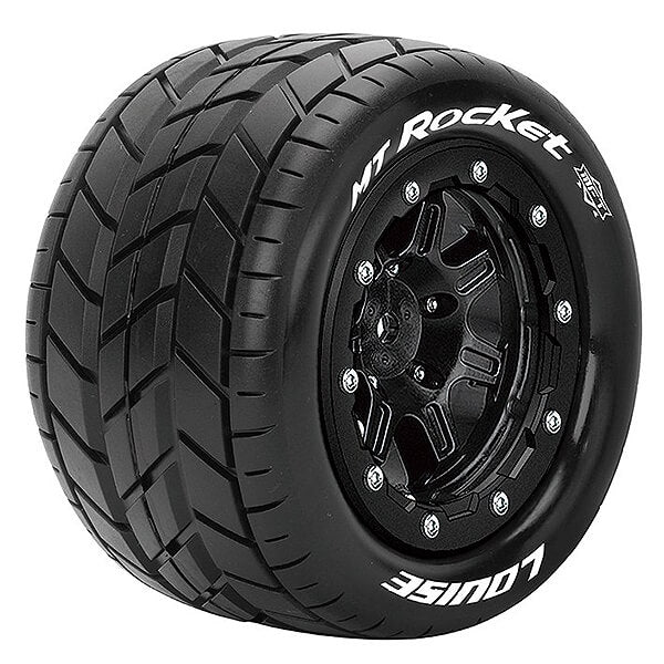 LOUISE RC - MT-ROCKET ON-ROAD T-MAXX SOFT 1/2" OFFSET HEX 17MM BLACK (2pcs) - Monster Truck Tyres & Wheels Pre Glued - L-T3328SB