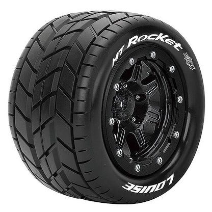 LOUISE RC - MT-ROCKET ON-ROAD T-MAXX SOFT 1/2" OFFSET HEX 17MM BLACK (2pcs) - Monster Truck Tyres & Wheels Pre Glued - L-T3328SB