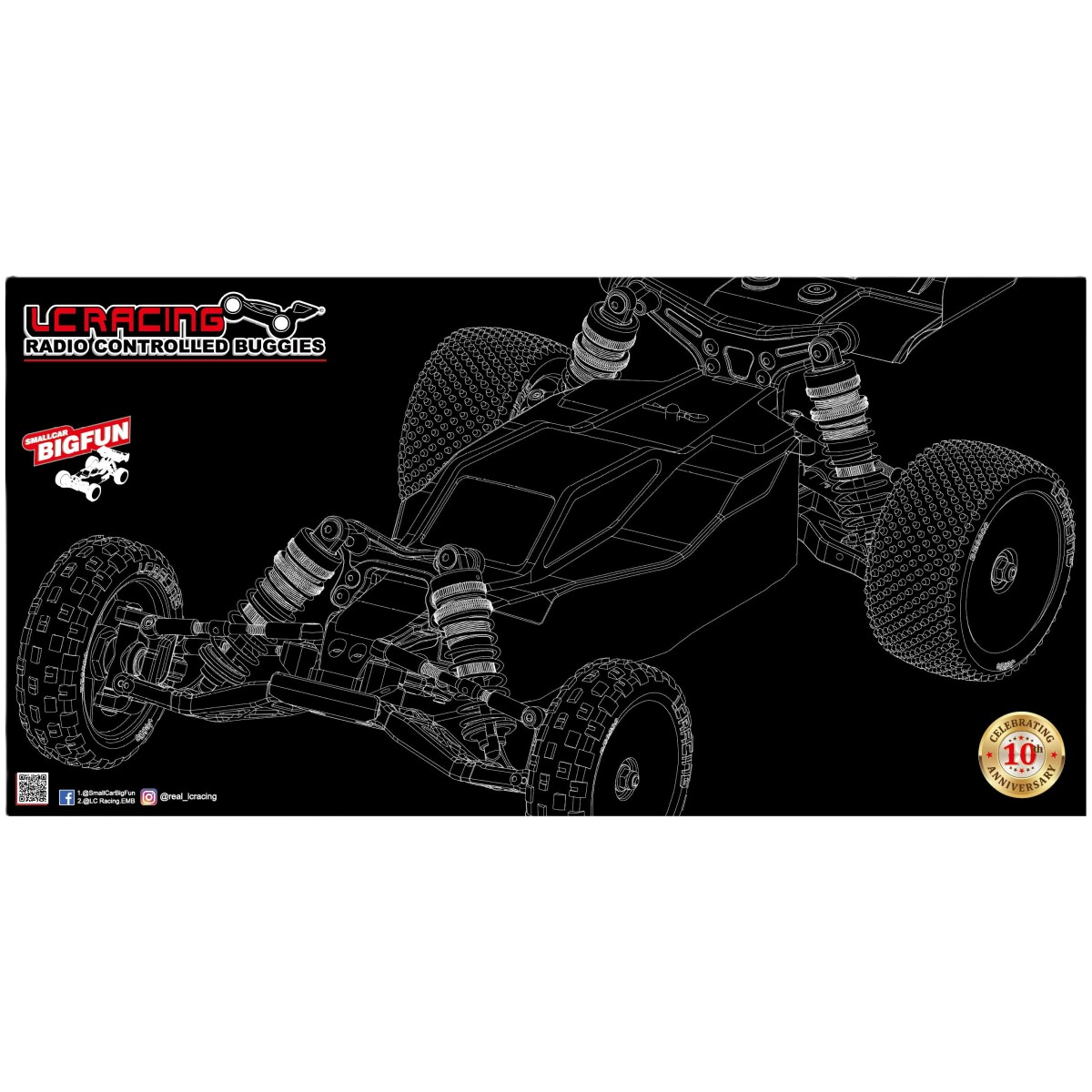 LC Racing - 10 Year Anniversary – Limited Edition - BHC-1 black pit mat (100cm x 50cm) - LCA005