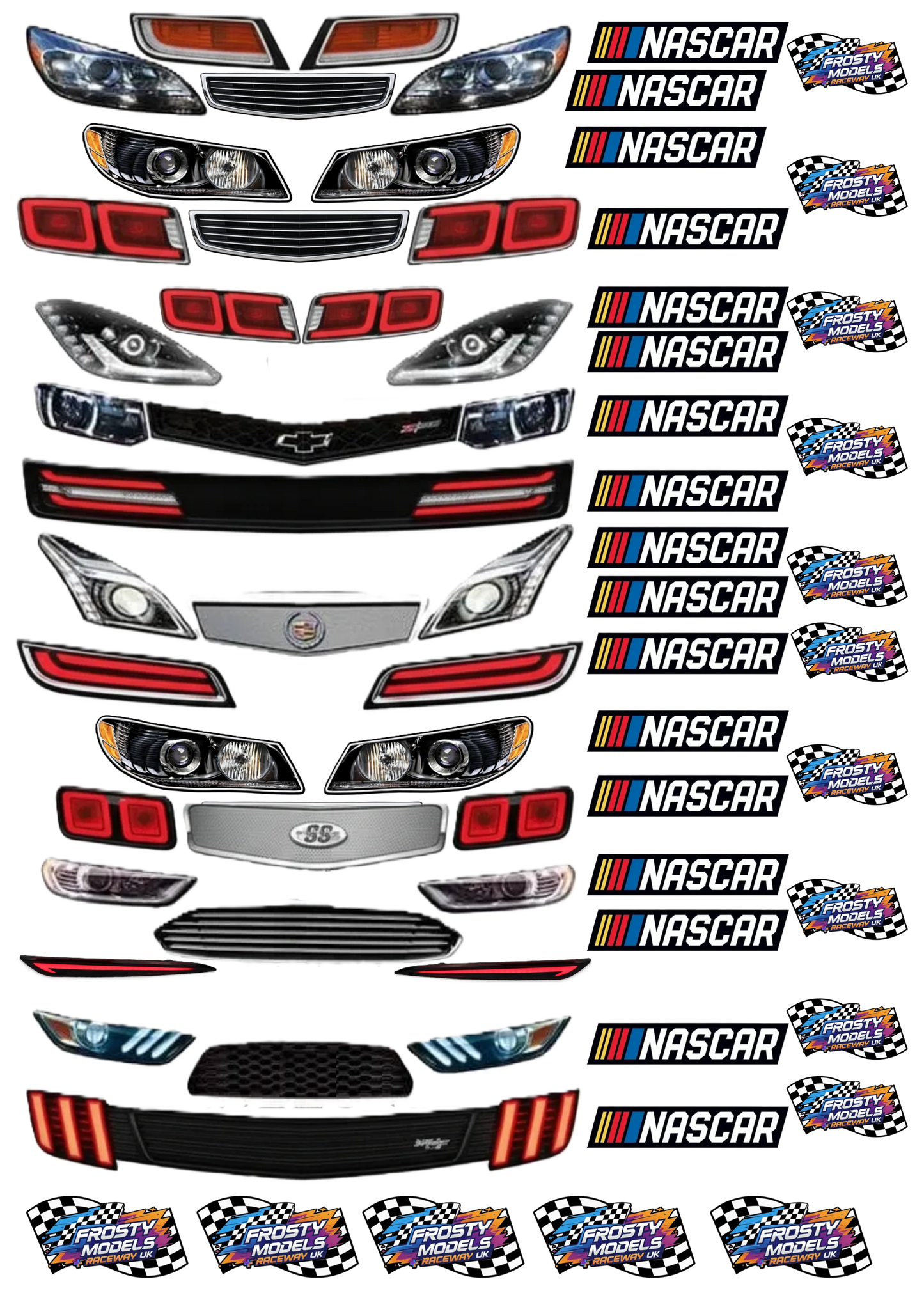 Frosty Models Nascar Sticker Set (1x Headlight, Grills & Taillights, Nascar & Frosty Sticker)