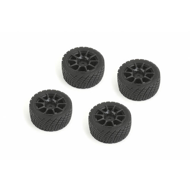 LOUISE RC - RALLY TYRES AND WHEELS 10 SPOKE Black +1MM (4PCS) Fits MTC & Tamiya M-Chassis - LNBA372